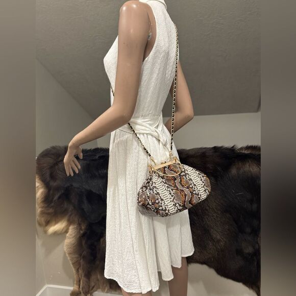 Unique Design! Genuine Cowhide Snake Skin Embossed Top Handle Bag/Crossbody - Picture 8 of 13